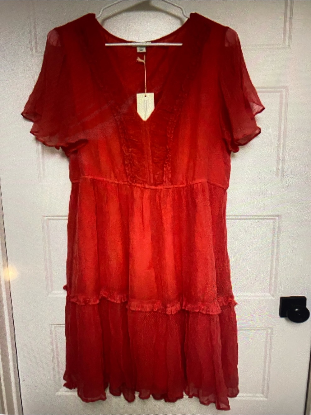 NWT SUNDANCE Catalog Monaco Meet Up Flutter Sleeve Dress Coral Large